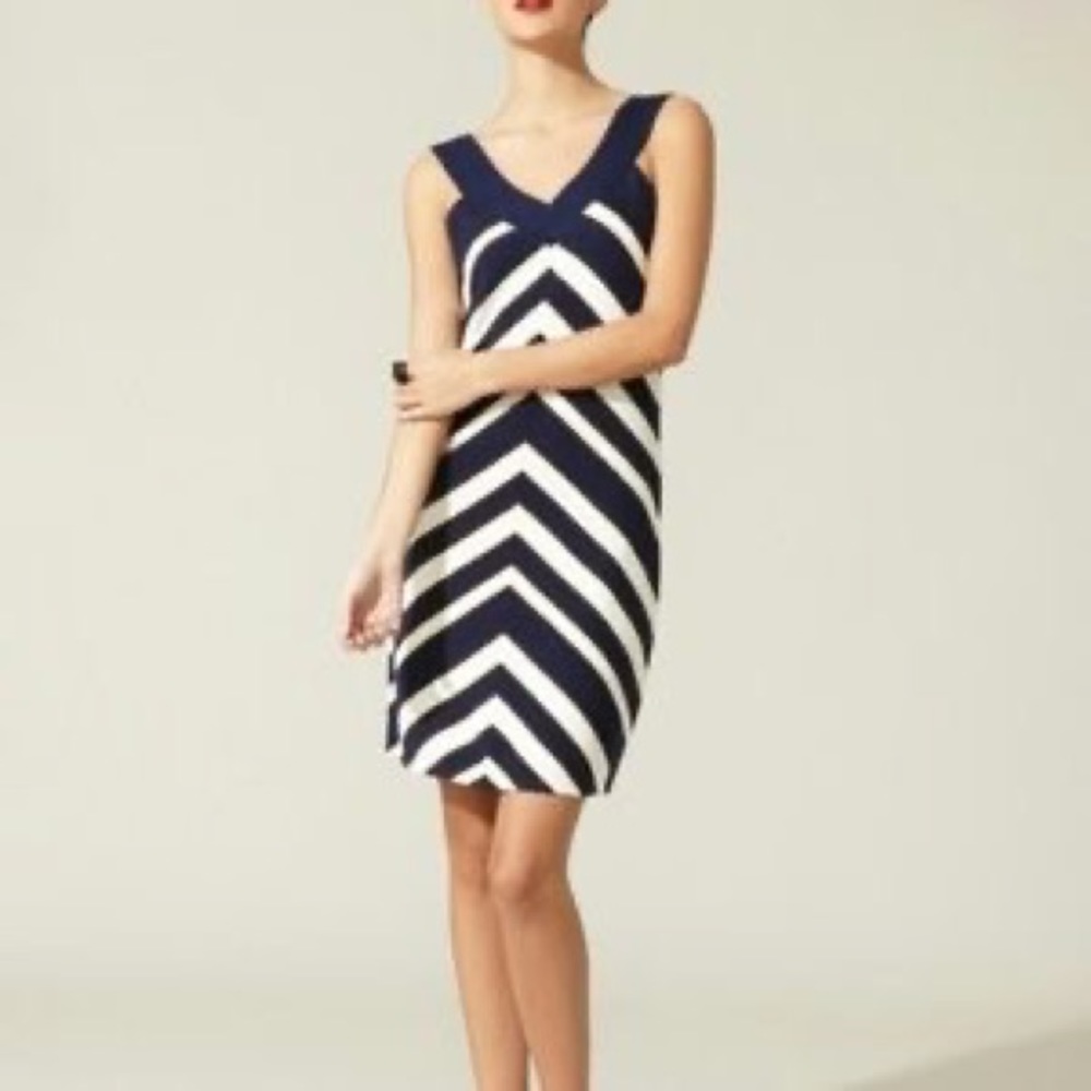 Molly | Navy Chevron Stripe Cashmere Silk Dress